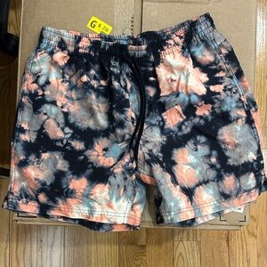Vans Men's Black and Orange Tie-Dye Athletic Shorts